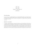 Stat 141 Fall, 2007 Exam 3, December 12 Solutions