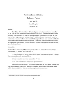 Newton`s Laws of Motion, Reference Frames and Inertia