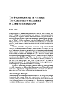 The Phenomenology of Research: The Construction of Meaning in