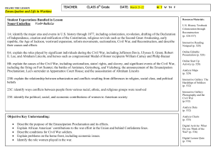 Emancipation and Life in Wartime Objective/Key Understanding