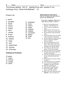 Third Grade Spelling Unit 13 Spelling Focus Skill: Sounds of