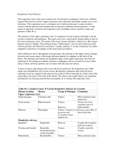 Respiratory Tract Diseases The respiratory tract is the most common