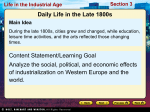 Daily Life in the Late 1800s Content Statement/Learning Goal