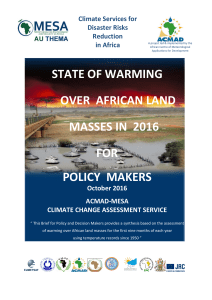 STATE OF WARMING OVER AFRICAN LAND MASSES IN 2016
