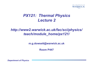 PX121: Thermal Physics Lecture 2