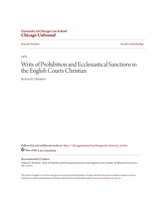 Writs of Prohibition and Ecclesiastical Sanctions in the English