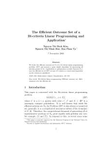 The Efficient Outcome Set of a Bi-criteria Linear Programming and