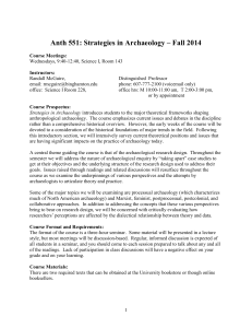 Anth 551: Strategies in Archaeology