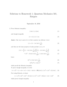 Solutions to Homework 1, Quantum Mechanics