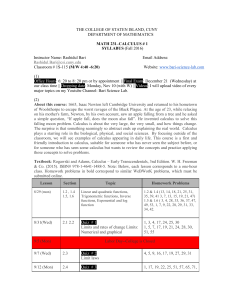 Calculus 1 Syllabus