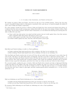 NOTES ON NASH EQUILIBRIUM 1. 2 × 2 games, pure