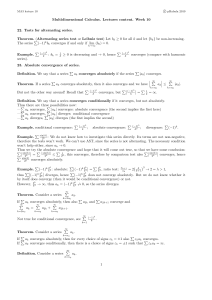 Multidimensional Calculus. Lectures content. Week 10 22. Tests for
