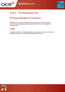 Pricing strategies in business - Lesson element - Learner task