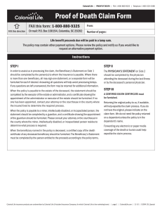 Proof of Death Claim Form