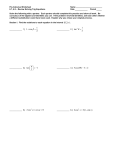 Pre-Calculus Worksheet