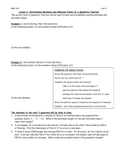 Determining Maximum and Minimum Values of a Quadratic Function