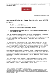Great demand for Hemtex shares. The Offer price set to SEK