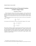 A Method to find the Sums of Polynomial Functions at Positive