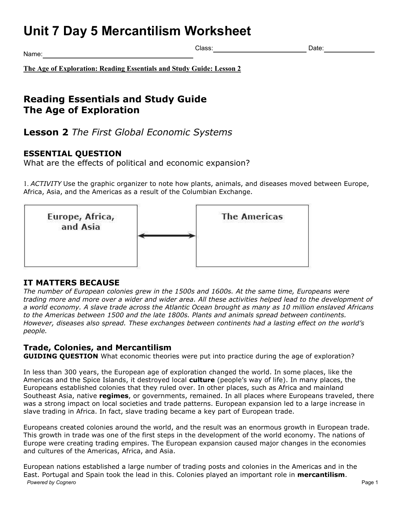 worksheet Age Of Exploration Worksheet the age of exploration reading essentials and study