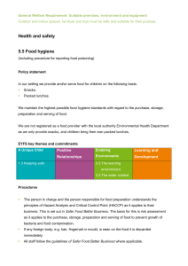 Health and safety 5.5 Food hygiene - Acre End Pre