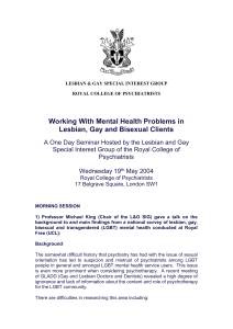 Working With Mental Health Problems in Lesbian, Gay and Bisexual