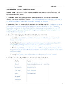 Name: BLK/Color:______ Unit 2 Study Guide: Antarctica/ Oceania