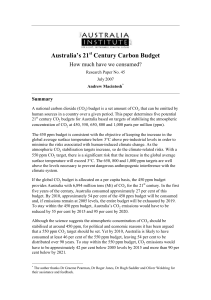 Australia`s 21 Century Carbon Budget