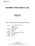 assembly biosciences, inc. form 8-k