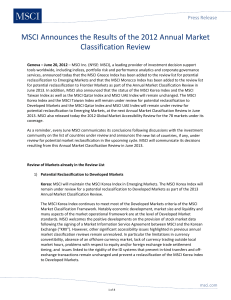 MSCI Announces the Results of the 2012 Annual Market