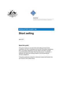 Regulatory Guide RG 196 Short selling