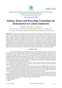 Reduce, Reuse and Recycling Technology for
