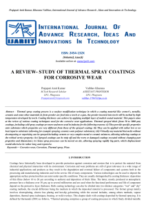 a review- study of thermal spray coatings for corrosive wear