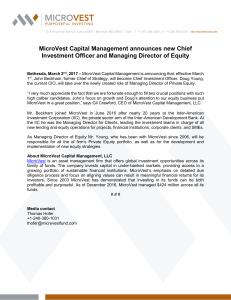 MicroVest announces new CIO and MD Equity