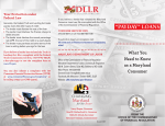 “payday” loans - Maryland Department of Labor, Licensing and