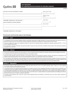 Loan Agreement - Act respecting financial assistance for education