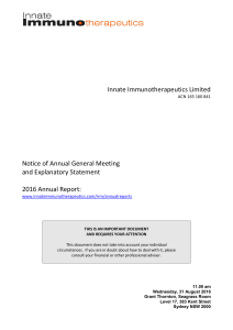 Notice of Meeting - Innate Immunotherapeutics