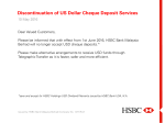 Discontinuation of US Dollar Cheque Deposit Services