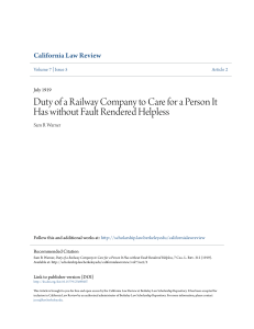 Duty of a Railway Company to Care for a Person It Has without Fault