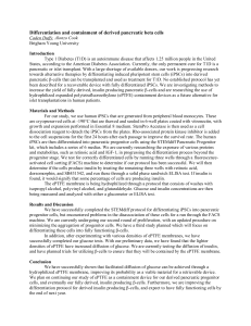 Differentiation and containment of derived pancreatic beta cells