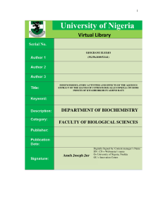 department of biochemistry - University Of Nigeria Nsukka