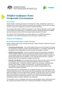 TEQSA Guidance Note: Corporate Governance