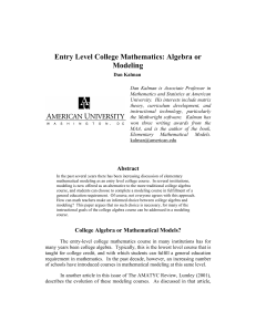 Entry Level Math - algebra vs modeling