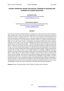 islamic theoritical model for critical thinking in teaching and learning