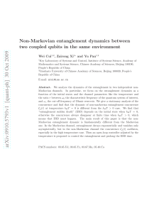 Non-Markovian entanglement dynamics between two coupled