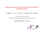 Spin-up by accretion with magnetic field and formation of