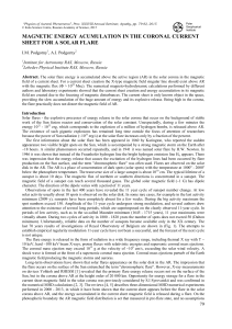 magnetic energy acumulation in the coronal current sheet