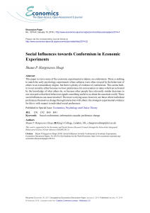 Social Influences towards Conformism in Economic Experiments
