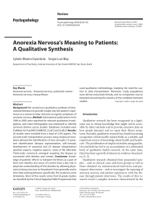 Anorexia Nervosa`s Meaning to Patients: A Qualitative Synthesis