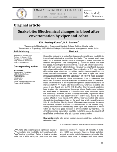 Snake bite Biochemical changes in blood after envenomation by