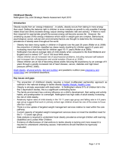 Childhood Obesity Nottingham City Joint Strategic Needs